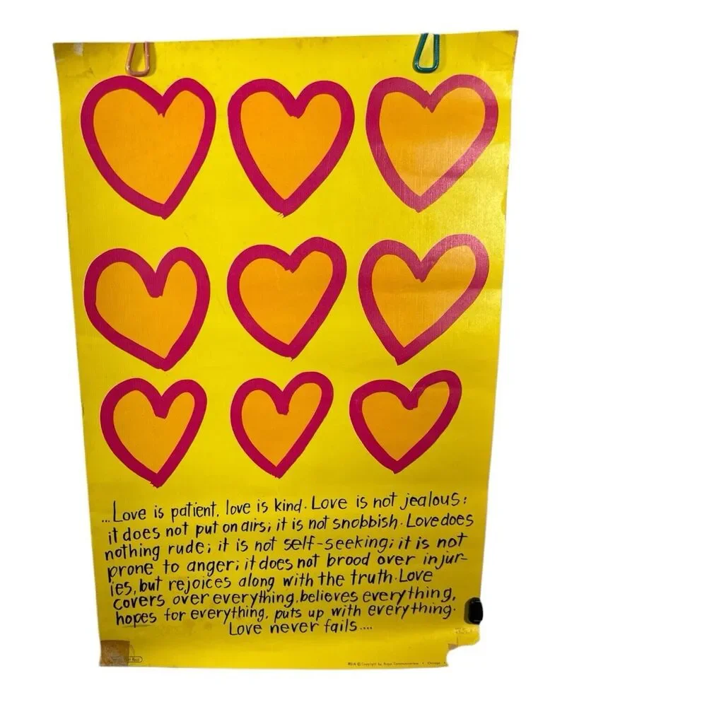 VTG 1971 Argus Ricci Poster Love Is… 1 Corinthians 13 Bible Verse Inspirational